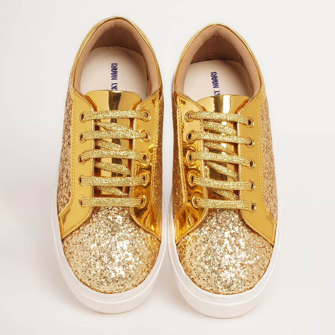 Glitterati Sneakers - Golden - The Quirky Naari