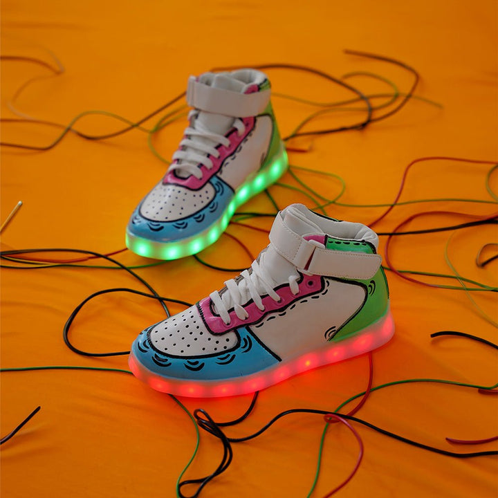 Light Me Up Sneakers - High Top (Color Block-Aqua) - The Quirky Naari