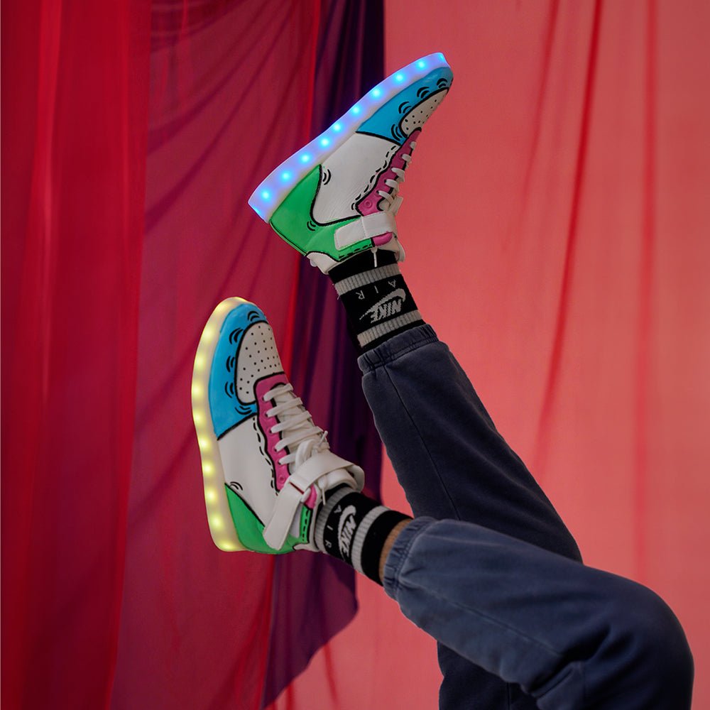 Light Me Up Sneakers - High Top (Color Block-Aqua) - The Quirky Naari