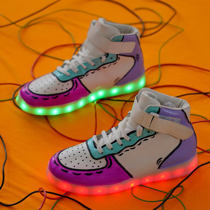 Light Me Up Sneakers - High Top (Color Block-Fuchsia) - The Quirky Naari